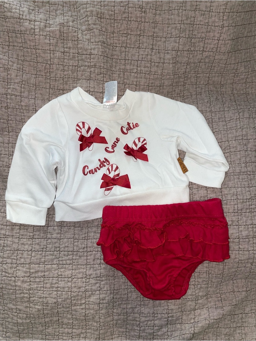 White and Red Kids Sweatshirt & Ruffle Bloomers Set - Candy Cane Cutie